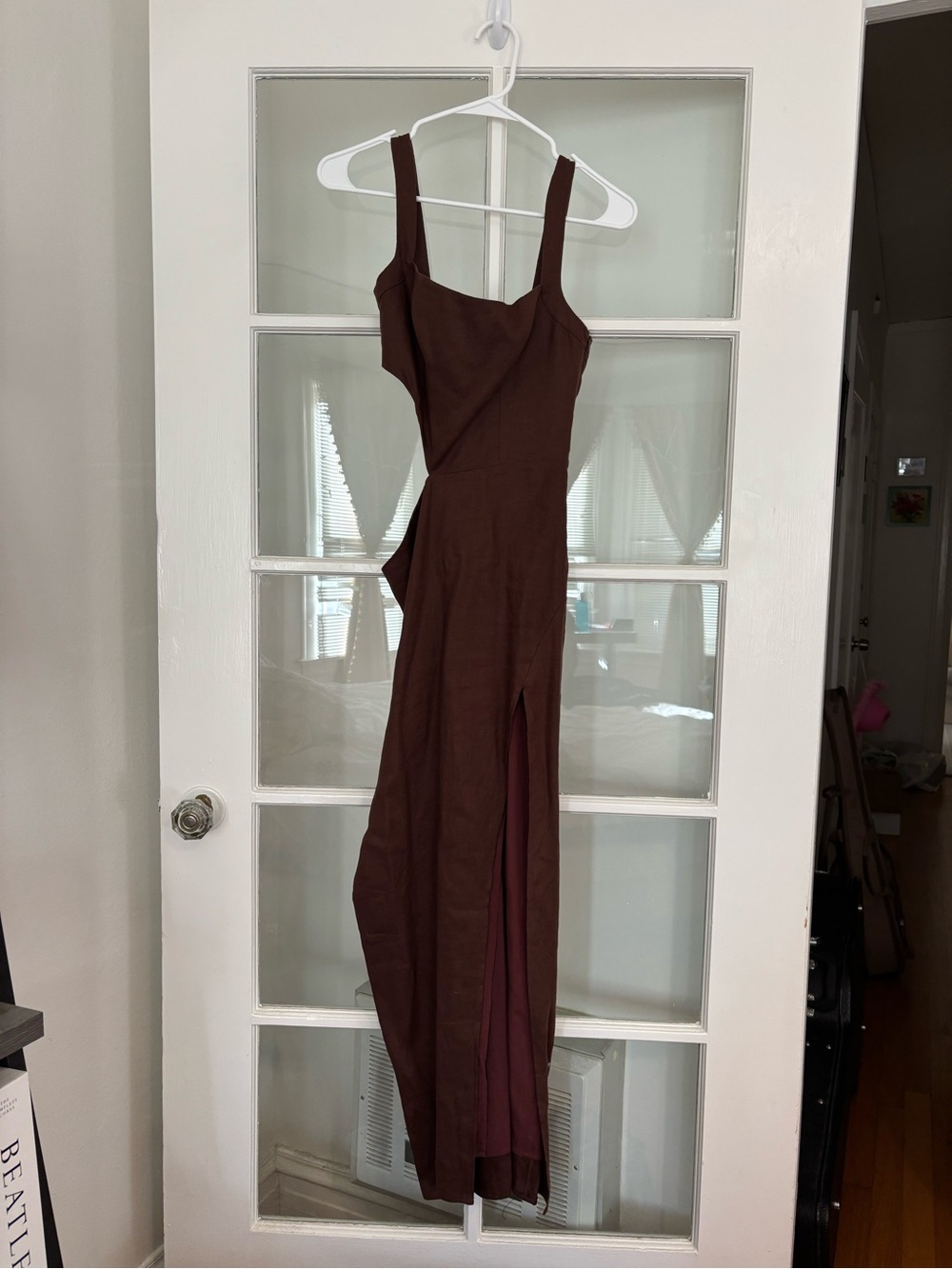 Reformation Brown Cutout Linen Maxi Dress with Side Slit Size 2 - Picture 3 of 6